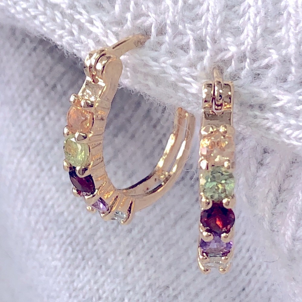 Gemstone Pierced Hoop Earrings - Picture 2 of 8